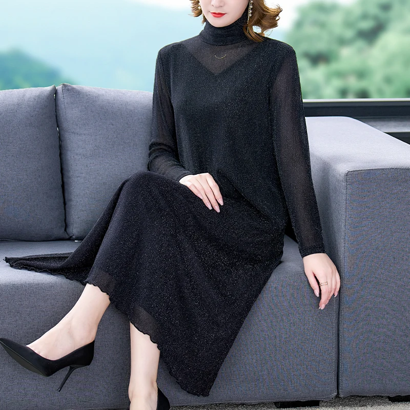 Sonbahar Kış Siyah Şık Seksi Midi Balıkçı Yaka Elbise Kadınlar Kore Vintage Hepburn Parti Vestidos 2022 Zarif Bodycon gece elbisesi