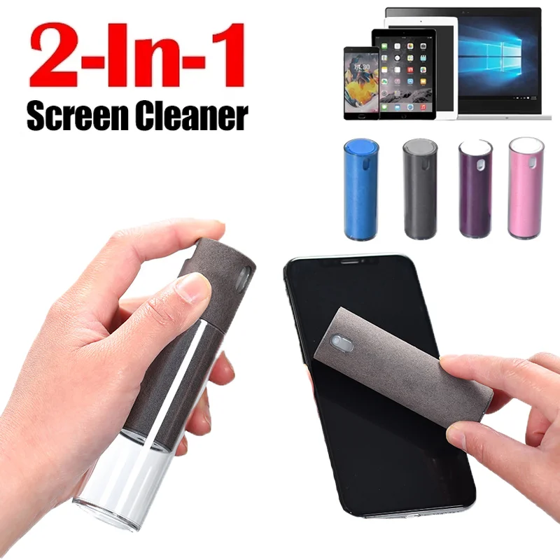 2-İN-1 Telefon Ekran Temizleyici Sprey Şişesi Bilgisayar Ekranı Toz Giderme Mikrofiber Bez Mendil Seti Temizleme Araçları iPad İphone için
