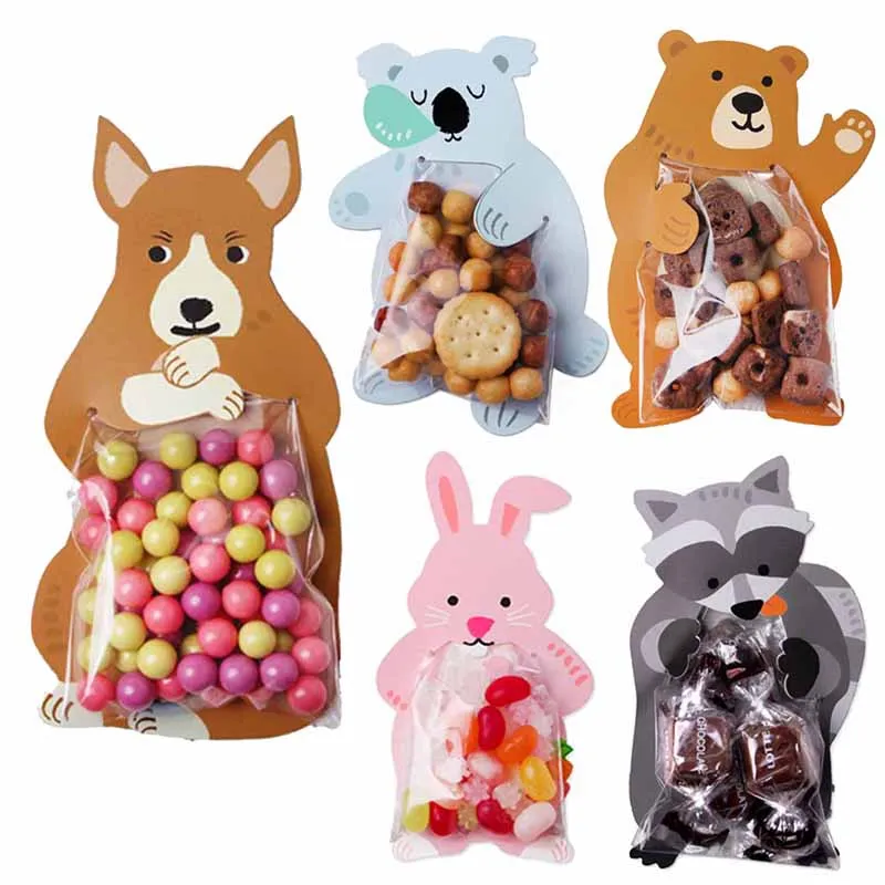 10 adet Hayvan Sevimli hediye keseleri Şeker Torbaları Bebek Duş Doğum Günü Partisi Çerez Çanta Ayı Şeker kutusu Tebrik Kartları Popüler Tavşan