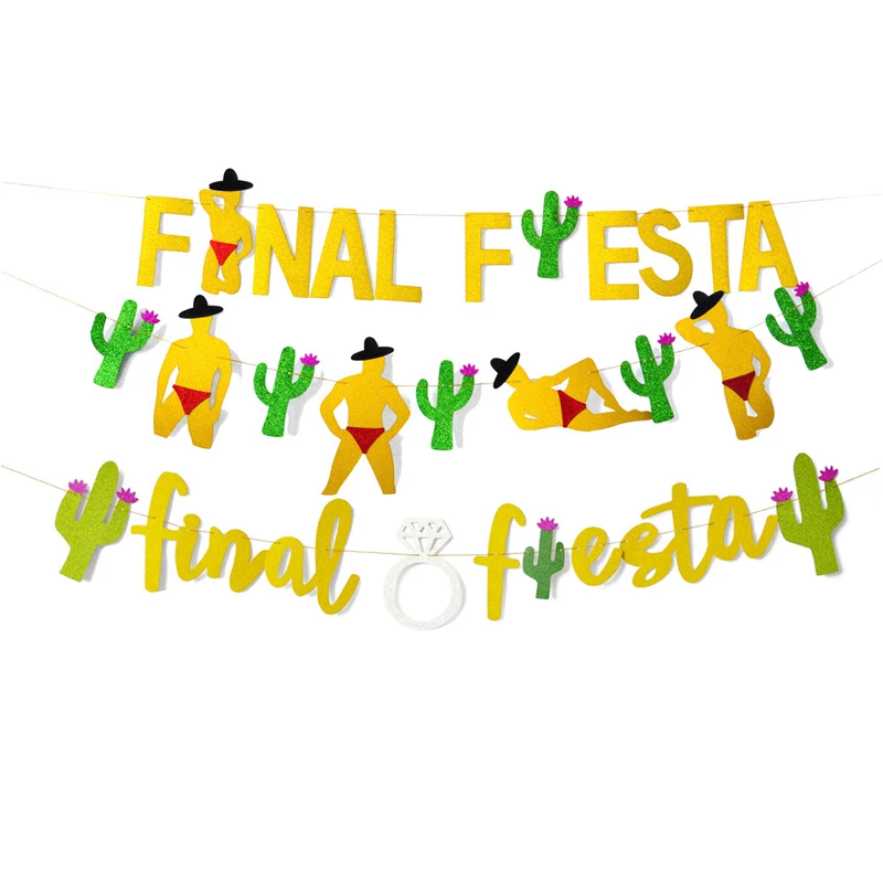 Altın Glitter Final Fiesta Afiş Garland Komik Meksika Fiesta Tema Bekarlığa Veda Partisi Düğün Gelin duş dekorasyonu Malzemeleri