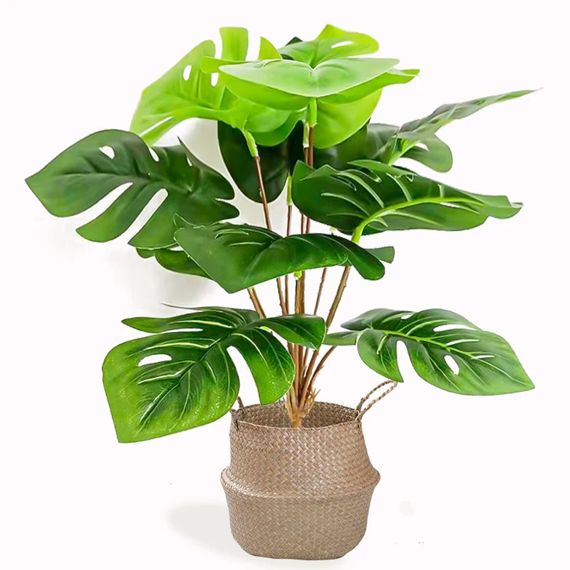 32cm 12 Yapraklar Tropikal Palmiye Ağacı Yapay Bitkiler Sahte Monstera Şube Plastik Yaprakları Duvar Asılı Yapraklar Ev Bahçe Dekor İçin