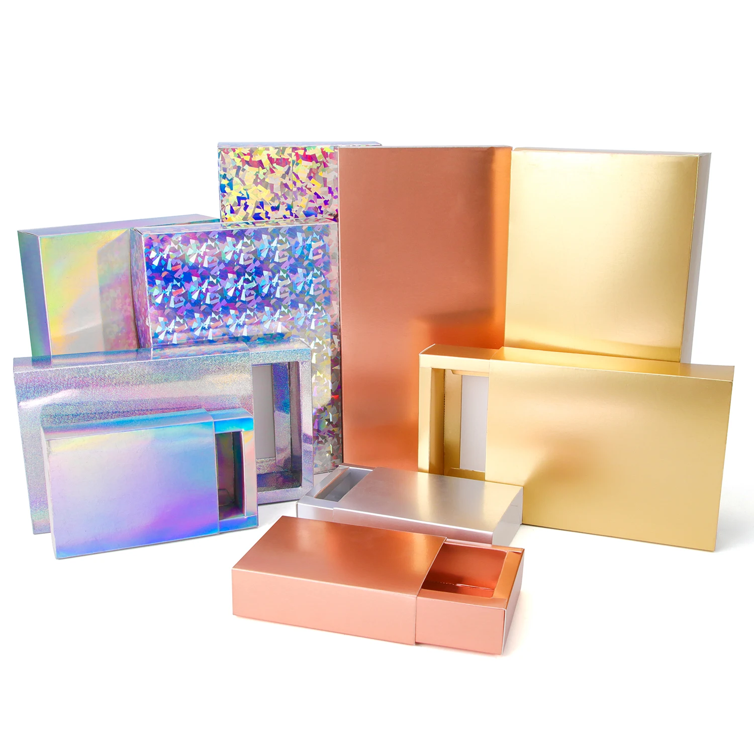 10 adet / Lazer altın gümüş gül altın çekmece hediye kutusu tatil parti kutusu pull-out mücevher kutusu çikolata şeker kutusu