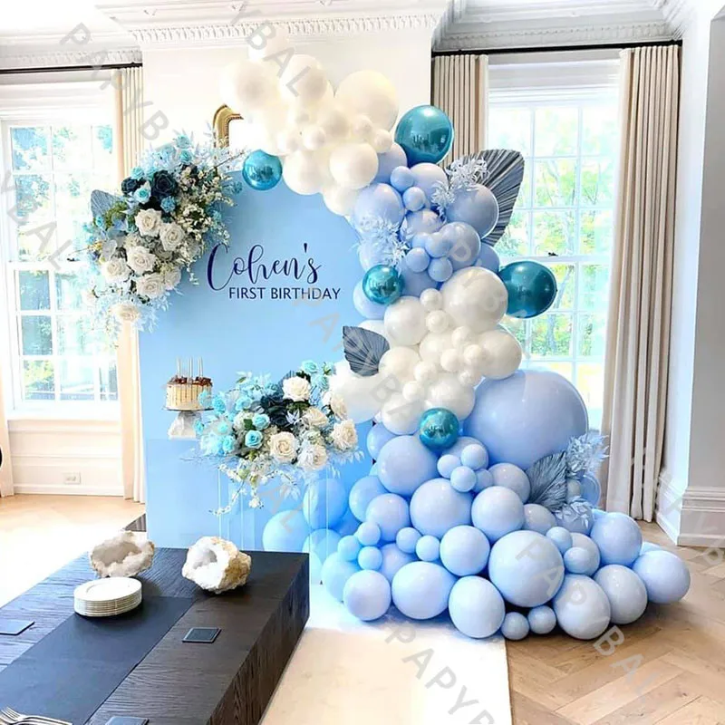 138 adet Mavi Kemer Garland Kiti Doğum Günü Balonlar Set DIY Metalik Krom Balon Parti Dekorları Düğün Bebek Duş Globos Malzemeleri