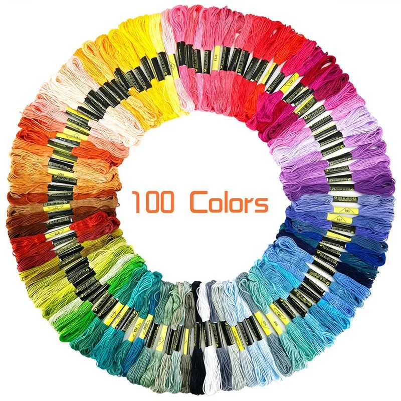 1 Torba 100 skein/Çanta Rastgele Renk Çapraz Dikiş İpliği %100 % Pamuk Nakış İpliği İpi Dikiş Skeins Zanaat Nakış