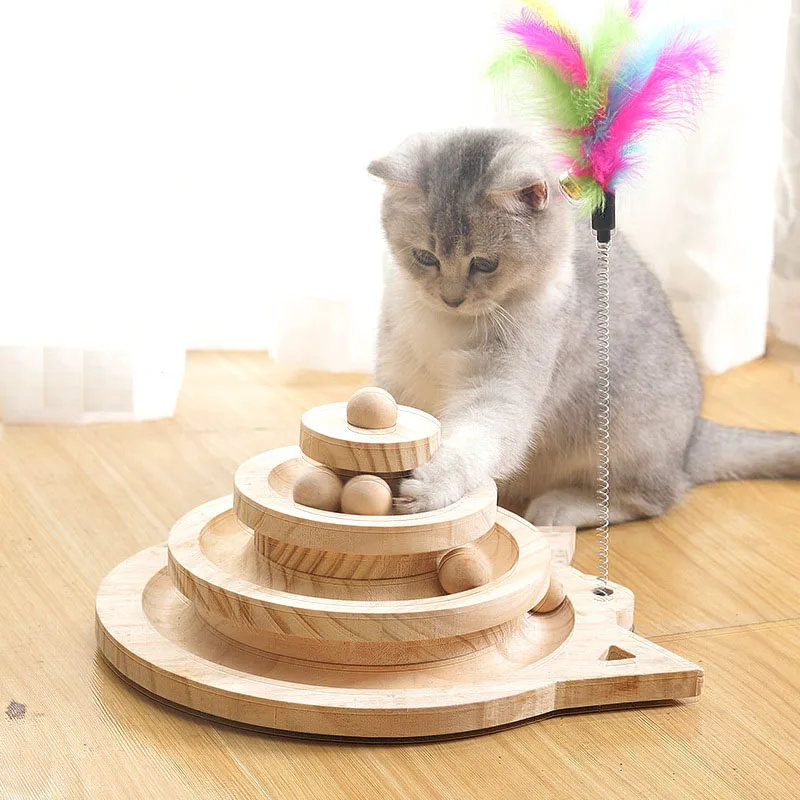 Pet İnteraktif Oyuncak Kedi Oyuncak Üç Katmanlı Ahşap Pikap Pet Akıllı Parça Eşleşen Renk Topu Çan Sallanan Kedi İnteraktif Oyuncak