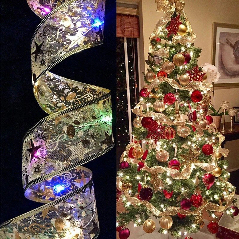 50 LED 5M Çift Katmanlı peri ışık zinciri Noel Şerit Yaylar LED ışıklı yılbaşı ağacı Süsleri Yeni Yıl Navidad Ev Dekor