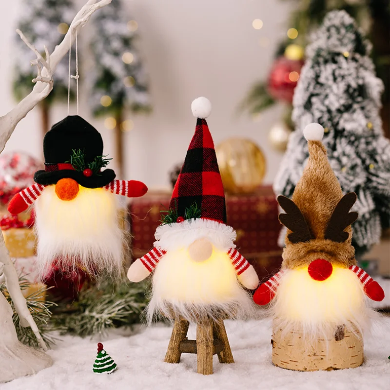 Noel LED bebek Kolye Noel Ağacı Süsler Santa Gnome Peluş Bebek Ev için Yeni Yıl noel dekorasyonları Parti İyilik