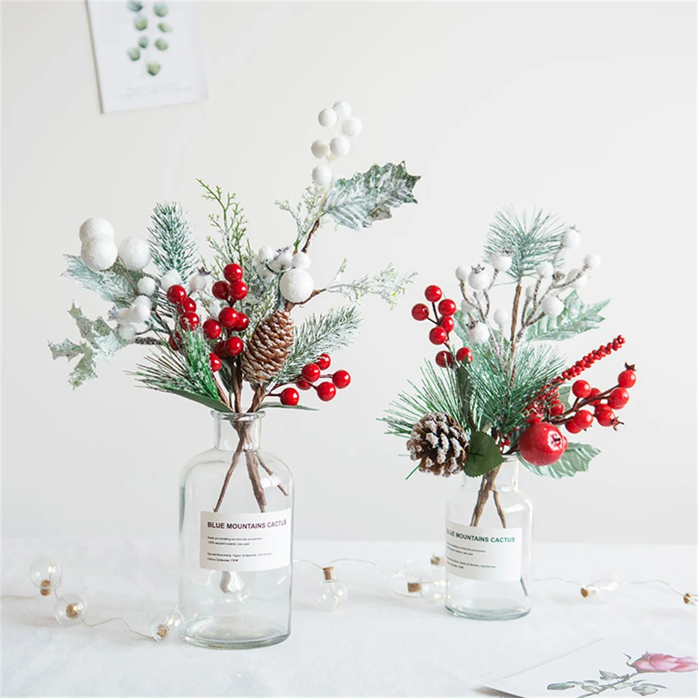 Noel Kırmızı suni çam kozalağı Dal Kesimler Çiçek Düzenleme Merry Christmas ağaç dekor Ev İçin Noel Süsler Mutlu Yeni Yıl Hediyeleri