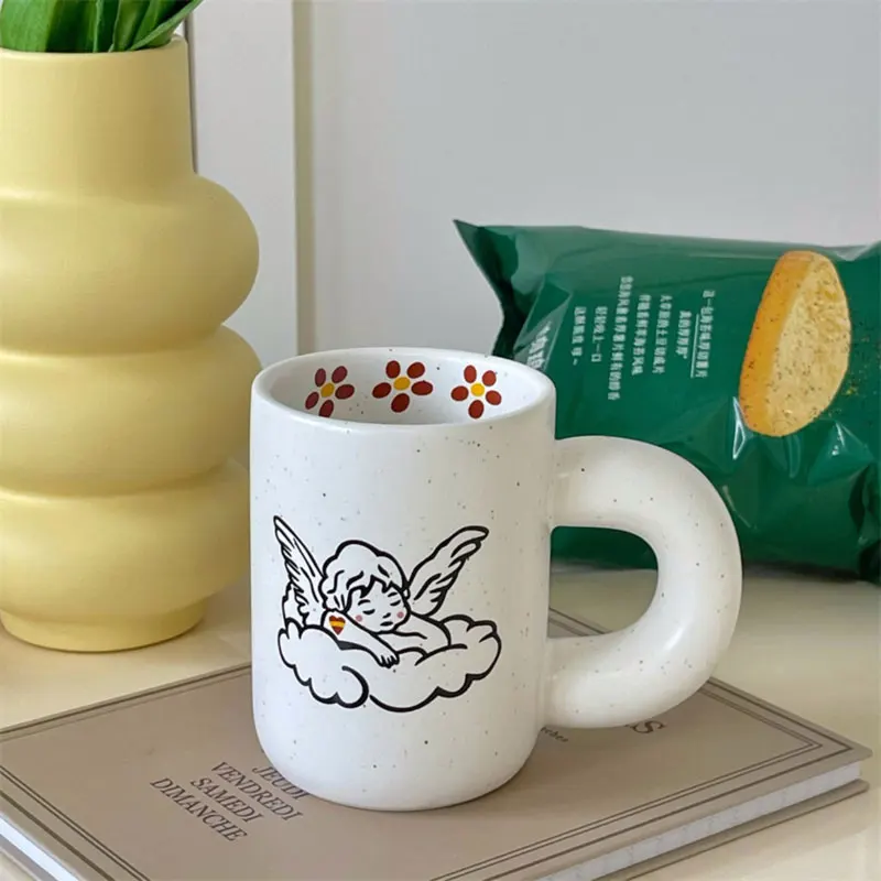 Iskandinav Yaratıcı Sevimli Melek Yağ Kahve Kupa Seramik Kişiselleştirilmiş Kahvaltı Süt çay fincanları Mutfak Ofis Drinkware Arkadaşlar İçin Hediye