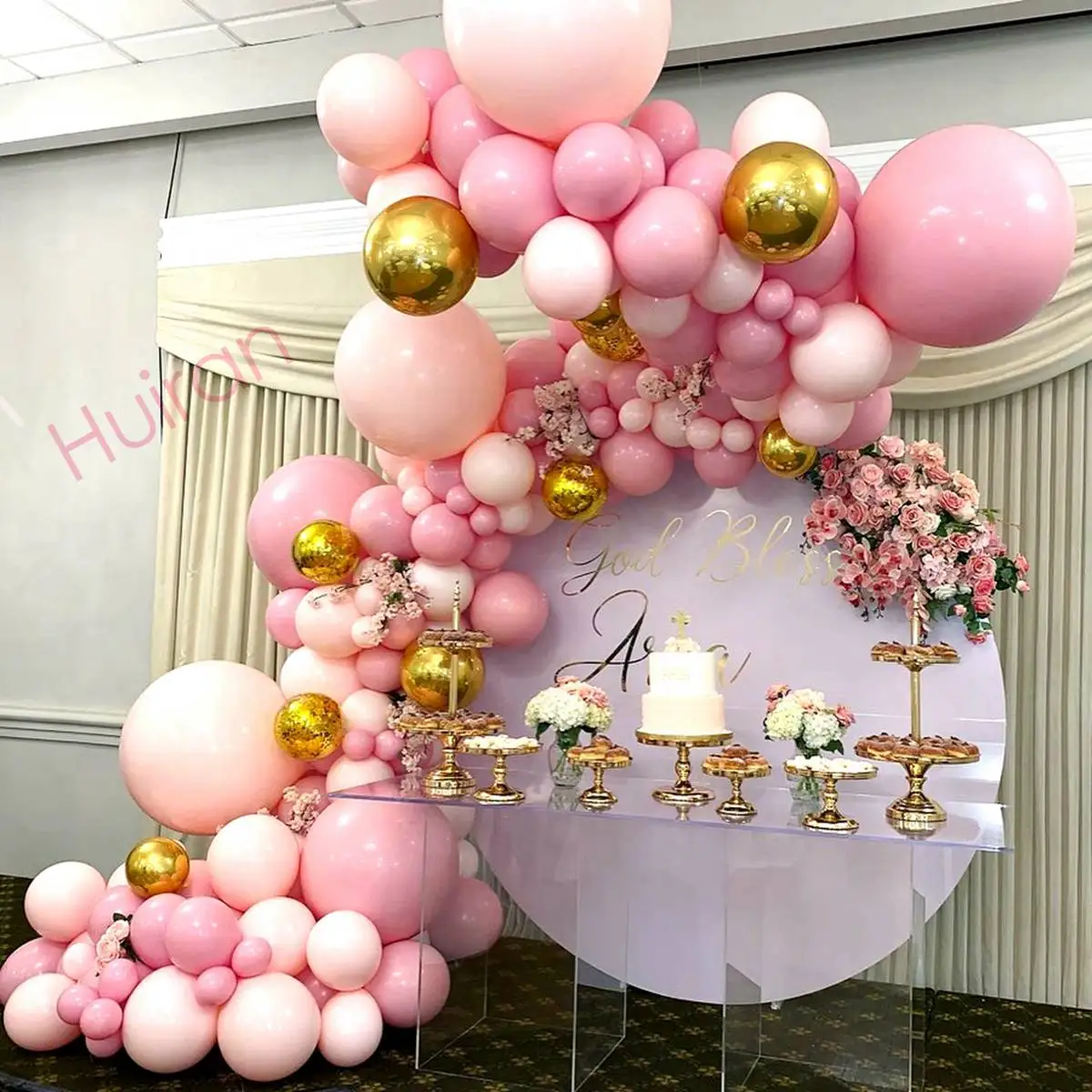 Pembe Macaron Balon Menteşe Mutlu Doğum Günü Partisi Dekoru Çocuklar Globos Balon Garland Düğün Dekor Cinsiyet Reveal Bebek Duş