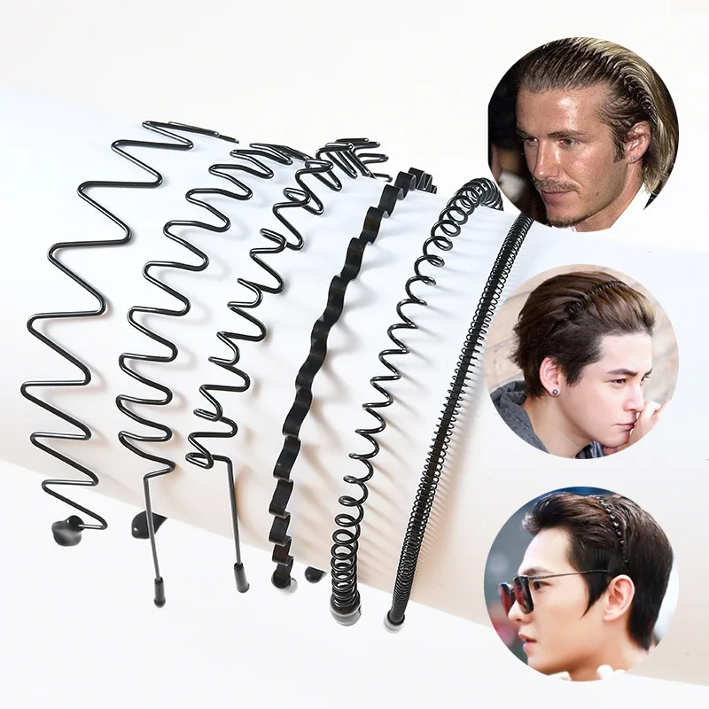 Erkek Çember saç bandı Dalga Şekilli Hairband Yüz Yıkama Headdress Unisex Saç Çember Kaymaz Siyah Metal Spiral Kafa Bandı Erkekler Kadınlar