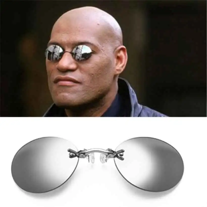 Klip Burun Gözlük Yuvarlak Çerçevesiz Matrix Morpheus Güneş Gözlüğü Mini Çerçevesiz Vintage Erkek Gözlük UV400