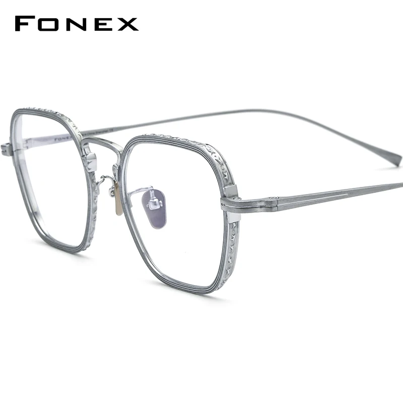 FONEX Saf Titanyum Gözlük Çerçevesi Erkekler 2022 Yeni Retro Vintage Reçete Kare Gözlük Miyopi Optik Gözlük KJ53