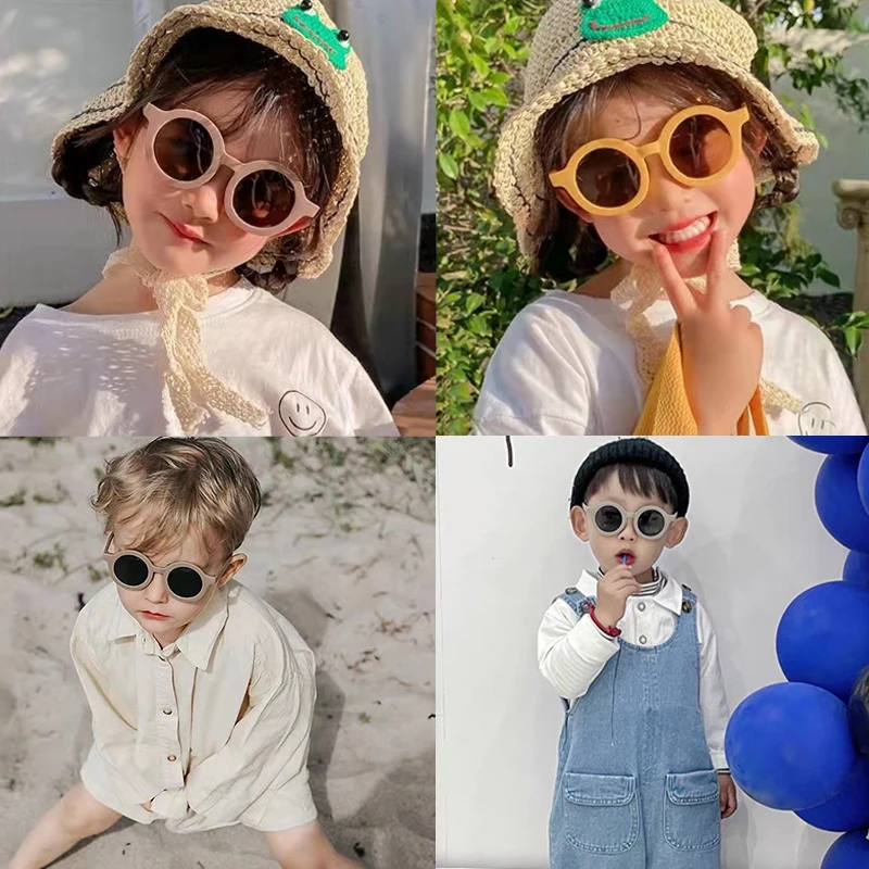 2022 Çocuk Sevimli Ayı Çerçeve Renkli güneş gözlüğü Çocuklar için Yuvarlak Bebek Kız Çocuk Güneş Gözlüğü Unisex UV400 Koruma