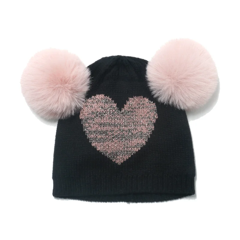 3-8Y Kasketleri Kış Kızlar İçin Aşk Kalp Sonbahar Örme Şapka Bebek Sevimli Ponpon yuvarlak şapka Çocuk golf sopası kılıfı