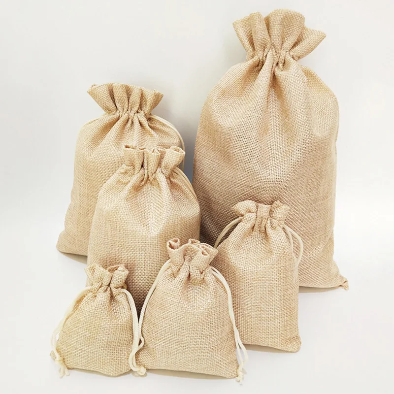 8 Boyutları Sağlam Çift İpli Çuval Bezi hediye çantası Kullanımlık Düğün Noel Poşet Şeker uğurlu takı Ambalaj Depolama