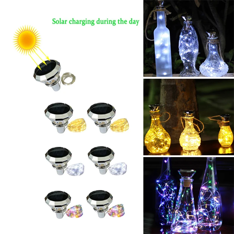 20 LEDs güneş şarap şişesi dekorasyon ışık peri su geçirmez açık alan aydınlatması güneş elmas mantar ışık ev dekorasyon için