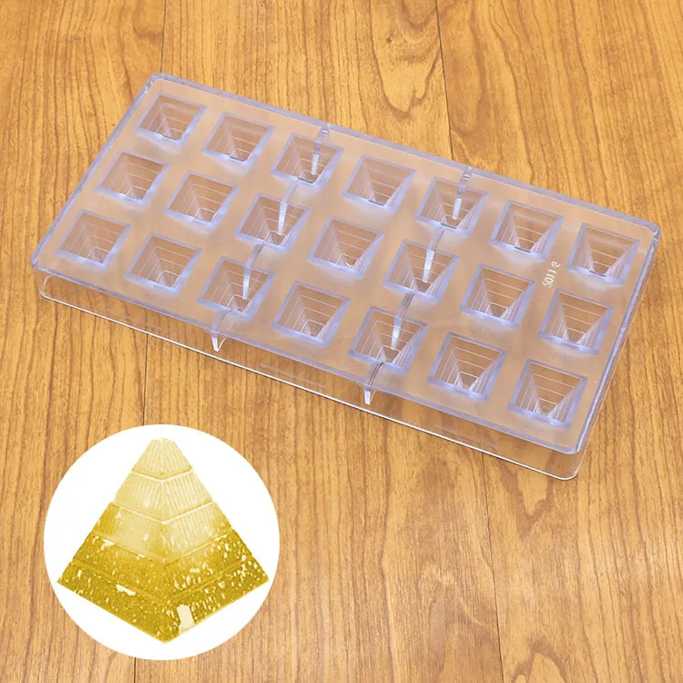3D Piramit Şekli Polikarbonat Çikolata Kalıpları, toptan Pc Plastik Çikolata Kare Kalıp, mutfak Bakeware Piramit Pan