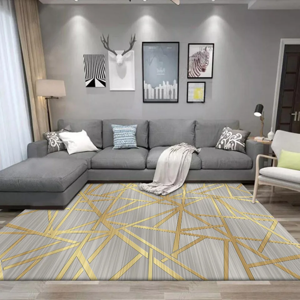Moda Düzensiz Altın Geometrik Çizgiler Halı Özel Ev Oturma Odası Mutfak Yatak Odası Başucu Koridor Balkon Halı Yıkama