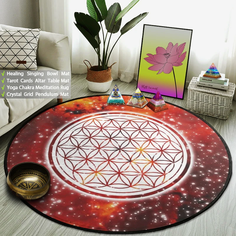 Şık Çiçek Yuvarlak Halı Psychedelic Galaxy Kat Mat Çakra Mandala Meditasyon Halı Yoga Odası Ev Dekor Kalın kaymaz