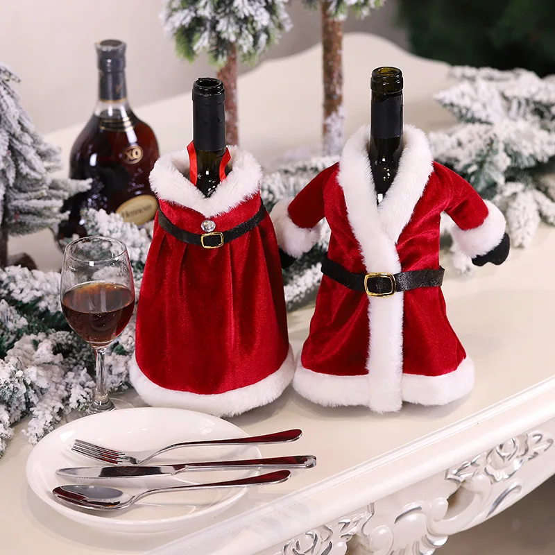 Noel kırmızı şarap şişesi Kapakları Noel Baba Ceket Elbise Tarzı Şampanya Kapak Noel Ev Partisi Yemek Masası Dekorasyon