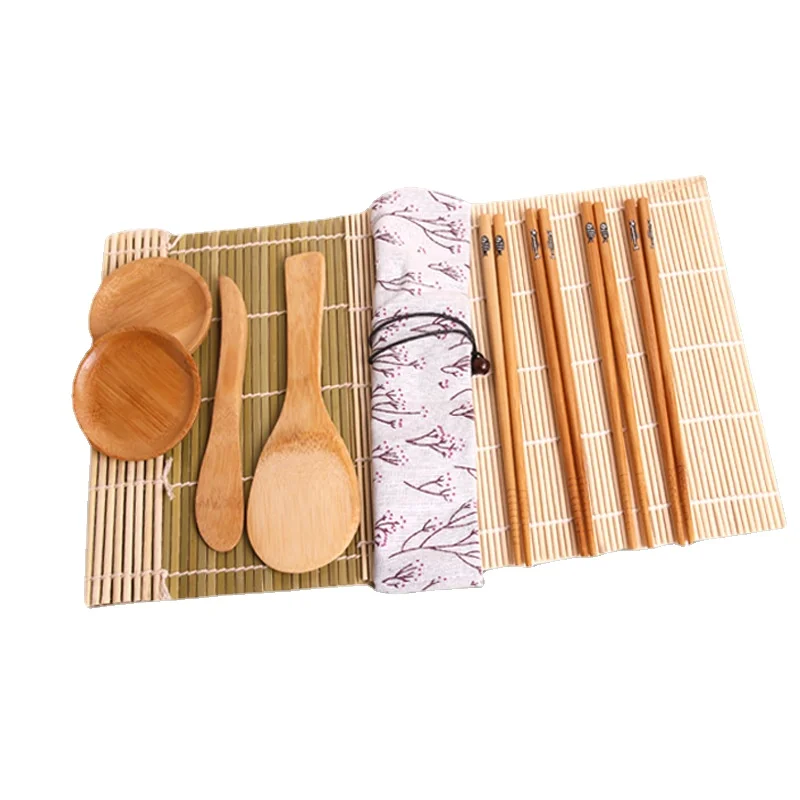Suşi Maker Seti Doğal Premium Bambu Haddeleme Suşi Yapma Kiti DIY Araçları Pota Ahşap Kürek Bambu Çubuklarını Perde