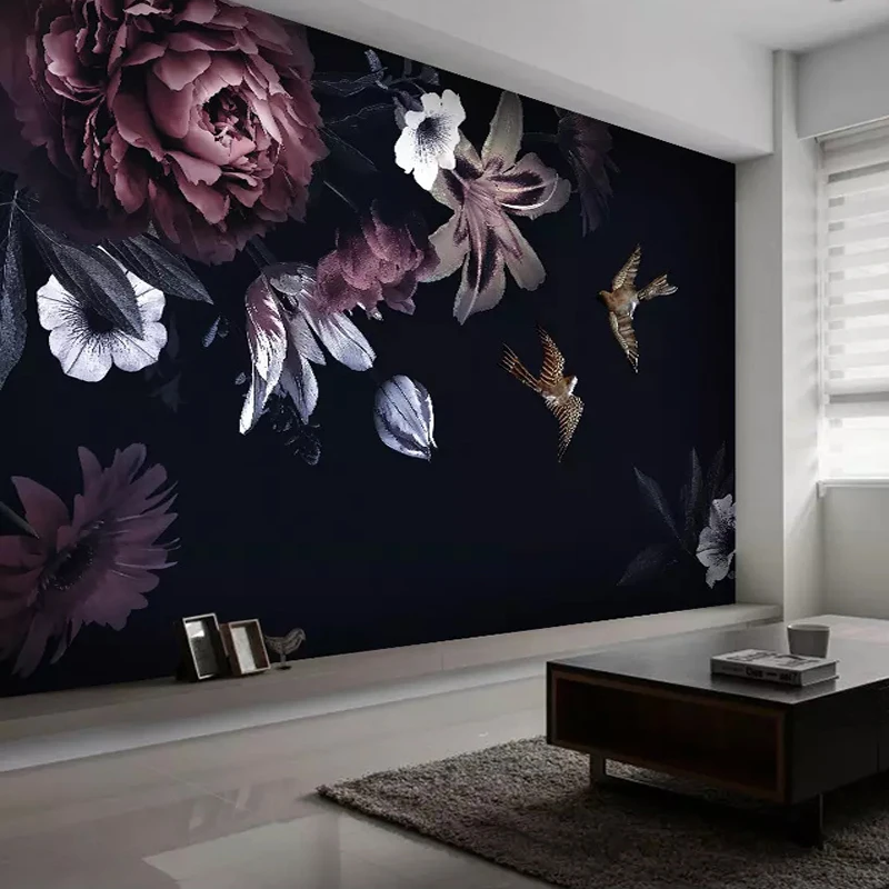 Özel Duvar Kağıdı 3D Siyah Çiçekler El Boyalı Şakayık duvar tablosu Oturma Odası TV Kanepe Arka Plan Duvar Ev Dekor Freskler
