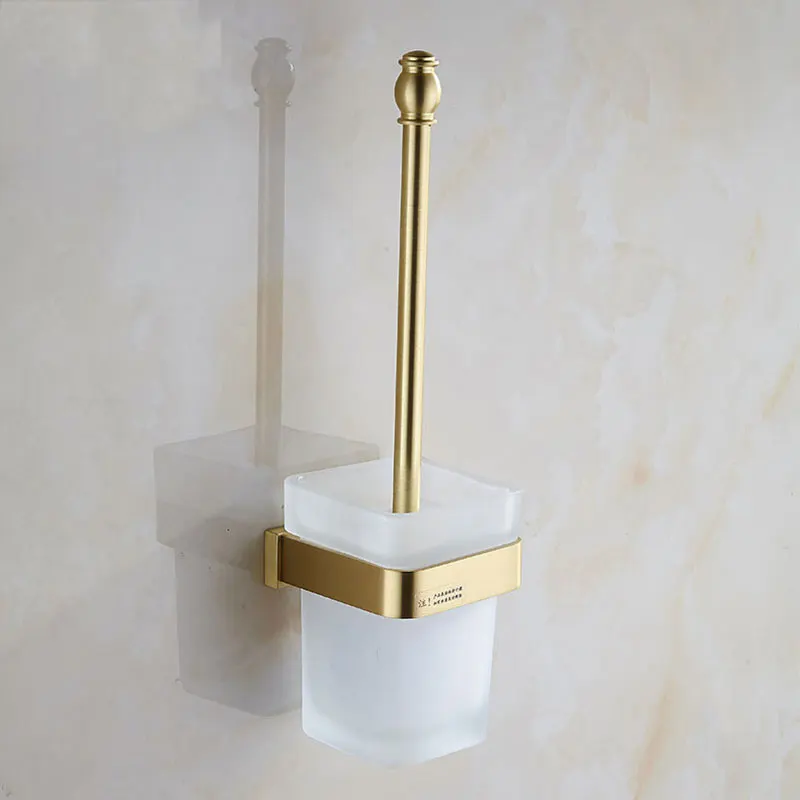 COOANHO Duvara Monte Tuvalet Fırçası Braketi İle, Pirinç Banyo Tuvalet Fırçası Seti Braketi İle Buzlu Cam (Altın)