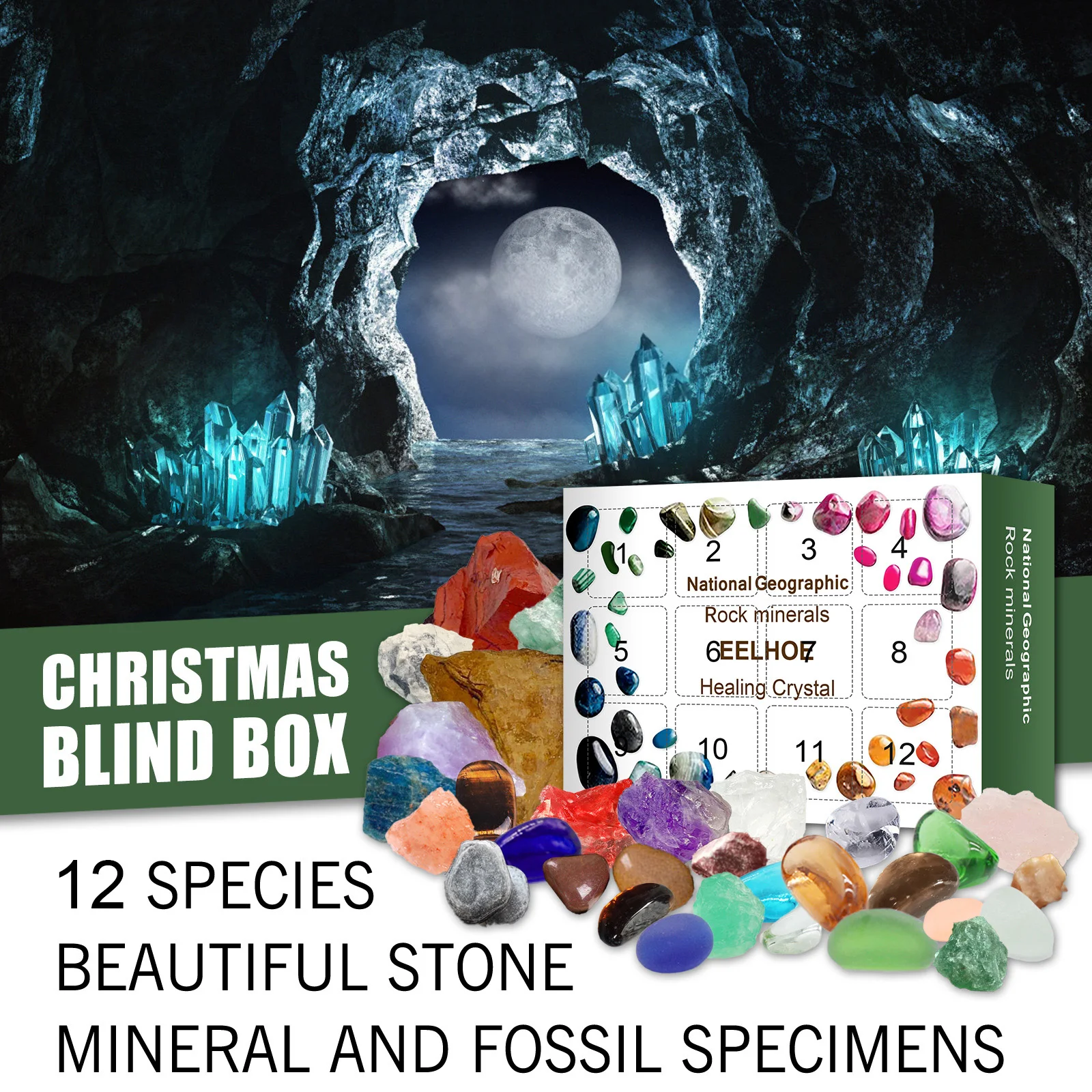 12 Gün Mineraller Advent Takvimi Kutusu Doğal Taş Paketi Kaya Örnekleri Koleksiyonu Hediye Çocuklar için Jeoloji Sevgilisi JAN88