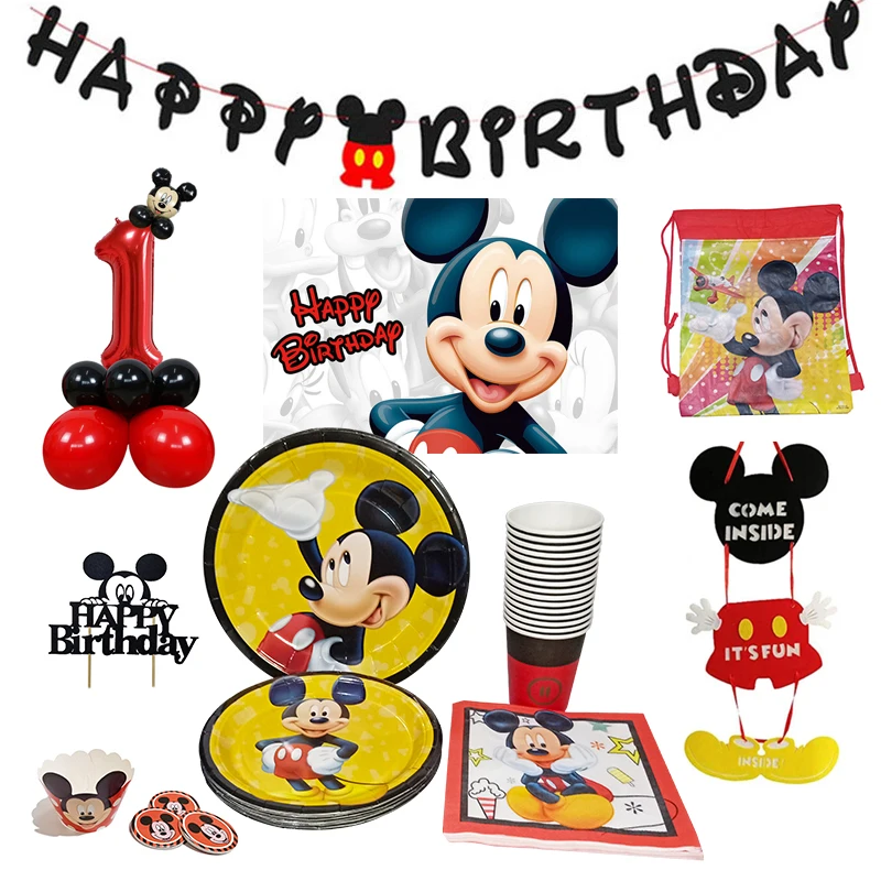 Sıcak Disney Mickey Mouse Çocuklar Doğum Günü Partisi Süslemeleri Balon kağıt bardaklar Plaka Bebek Duş Tek Kullanımlık Sofra Malzemeleri