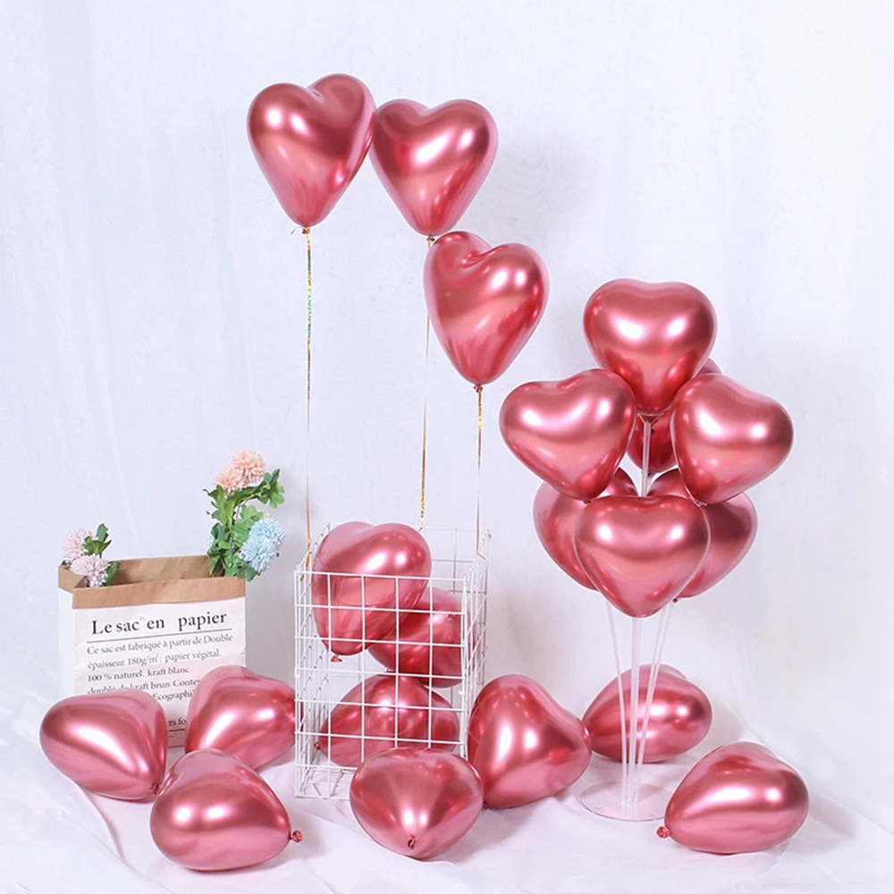 12 inç Kalp Şeklinde Düğün Balon Yüksek Metal Lateks Balonlar Doğum Günü Partisi Önerisi Sahne Dekore Mor Altın Helyum Balon