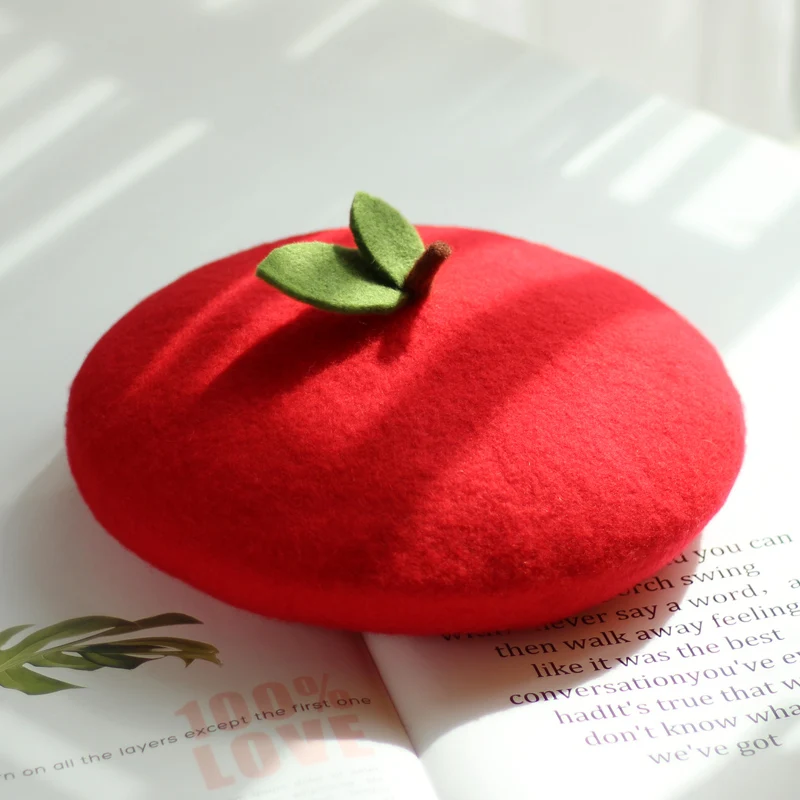 Japon küçük taze yeşil yaprak meyve kabak şapka çocuk sonbahar ve kış ebeveyn-çocuk çocuk yün sevimli elma bere