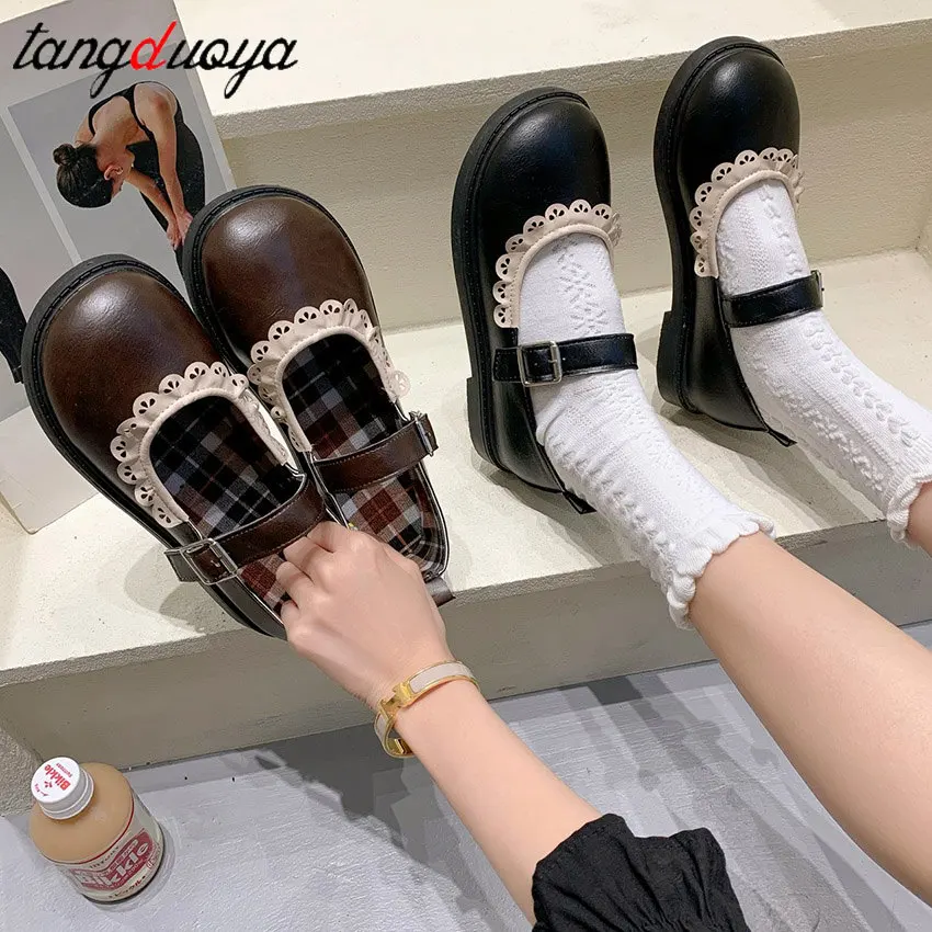 Tatlı Lolita Mary Jane Ayakkabı kadın Harajuku Sevimli ayakkabı lolita ayakkabı düz ayakkabı siyah Loli Yuvarlak Kafa Kadın Ayakkabı Prenses 2022