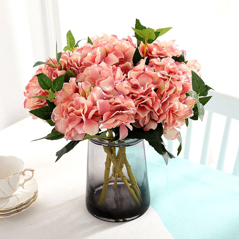 1 adet Yapay Ortanca Düğün Dekorasyon Ev Oturma Odası yemek masası İç Dekorasyon Sahte Çiçekler Ucuz Ev Dekor