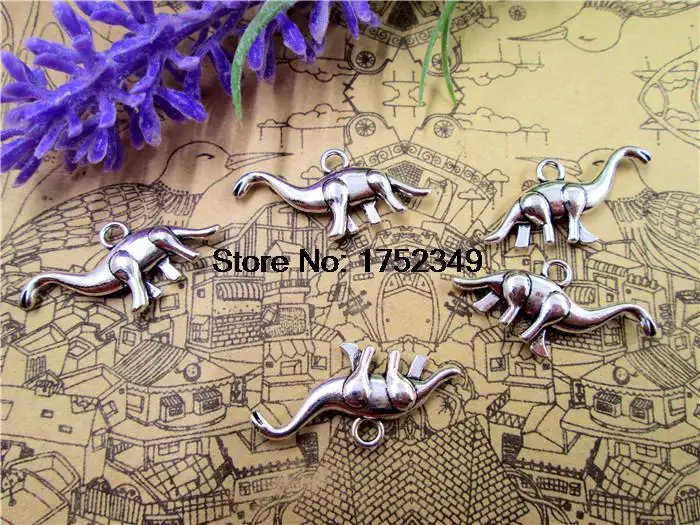 20 adet Antik Tibet gümüş 3D Dinozor Charms Kolye 13x27mm