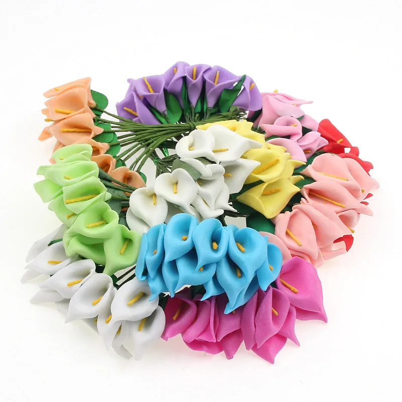 12 Adet Mini Köpük Calla El Yapımı yapay çiçek Buket Düğün Dekorasyon DIY Çelenk Hediye Kutusu Zanaat sevgililer Sahte Çiçek
