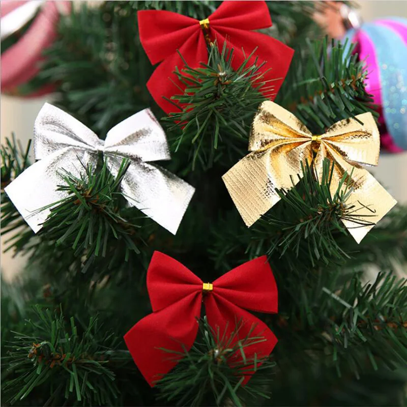 12 adet Kelebek yay asılı dekorlar Noel dekorasyon ev için Altın Gümüş Kırmızı ilmek Noel ağacı süsler yeni yıl 2021 navidad