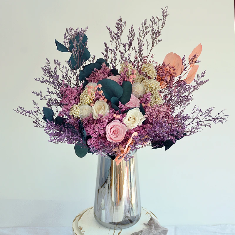 Doğal Kurutulmuş Çiçek Ebedi Gerçek Gül Buketi Düğün Ev Dekorasyon Yüksek Kalite Büyük Buket Lüks Çiçek Düzenleme