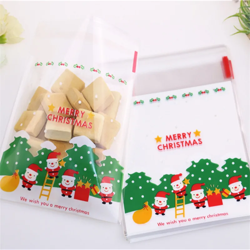 Yeni Tasarım 100 adet/grup 10x13cm Noel Baba Hediye Paketleme Kendinden yapışkanlı Bolsas Plastico Şeker Paketleme İçin