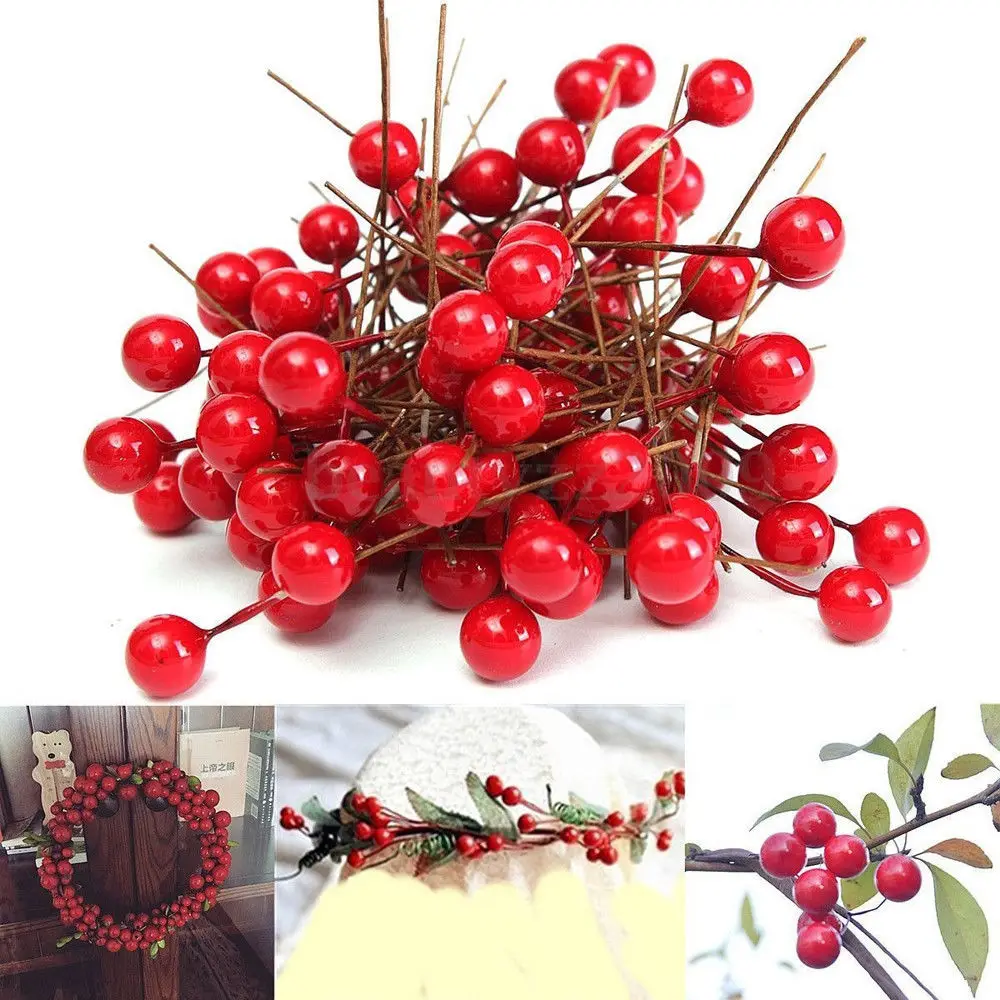100 adet 10mm 12mm yapay Berry Şeker Kutusu ile noel hediyesi DIY Simüle Çiçek Kiraz İnci Meyve dekorasyon kaynağı