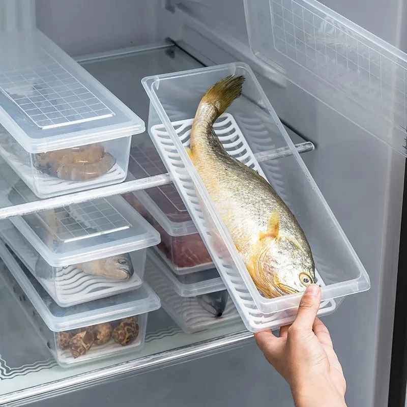 Mutfak Gıda Saklama Kabı Buzdolabı Şeffaf Plastik Organizatör Vaka Çıkarılabilir Drenaj Plakası Tepsi Deniz Ürünleri Et Sebze Sebzelik