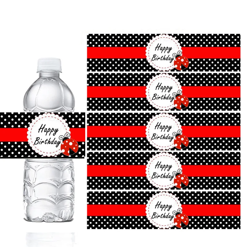 Uğur böceği Mutlu Yıllar Su şişesi Etiketleri Polka Dot 1. Doğum Günü partisi Dekoru