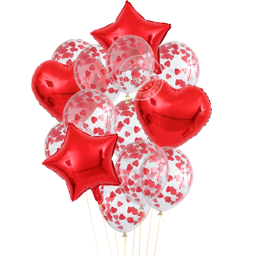 10/14 adet 18 inç Kırmızı Kalp Folyo Globos Şeffaf Konfeti Lateks Balonlar Düğün sevgililer Günü Hediyesi Doğum Günü Partisi Dekorasyon