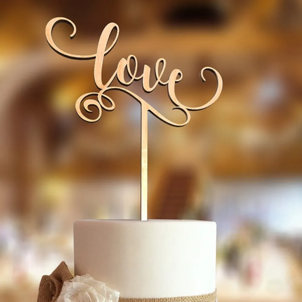 Aşk Ahşap Düğün Pastası Topper / / Düğün Süslemeleri / Rustik Düğün Hediyesi / Siluet Kek Topper / Glitter topper kek / 5 renk