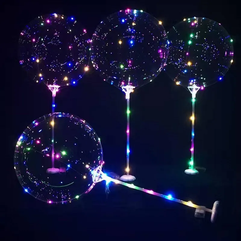10 Adet Yanıp Sönen LED Bobo Balonlar Sopalarla Şeffaf Light Up Kabarcık Balon Noel Düğün Doğum Günü Partisi Süslemeleri için