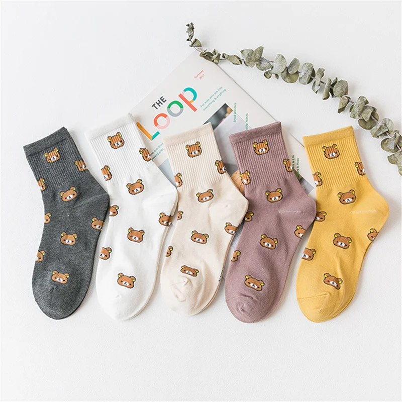 1 Çift Sevimli kadın saf Pamuk çorap Harajuku Kawaii Ayı hayvanlı çoraplar Bahar Kış Kadın Kız Karikatür Çorap Calcetines