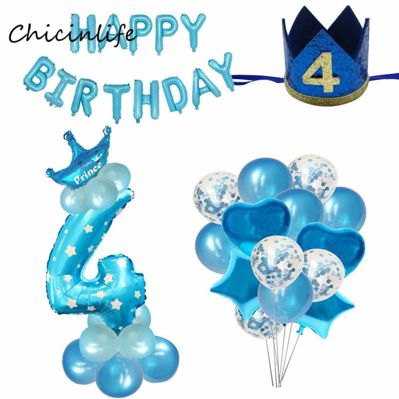 Chicinlife Erkek Kız 4th Mutlu Doğum Günü Dekorasyon Numarası 4 Balon Doğum Günü Taç Şapka 4 Yaşındaki Doğum Günü Partisi Malzemeleri