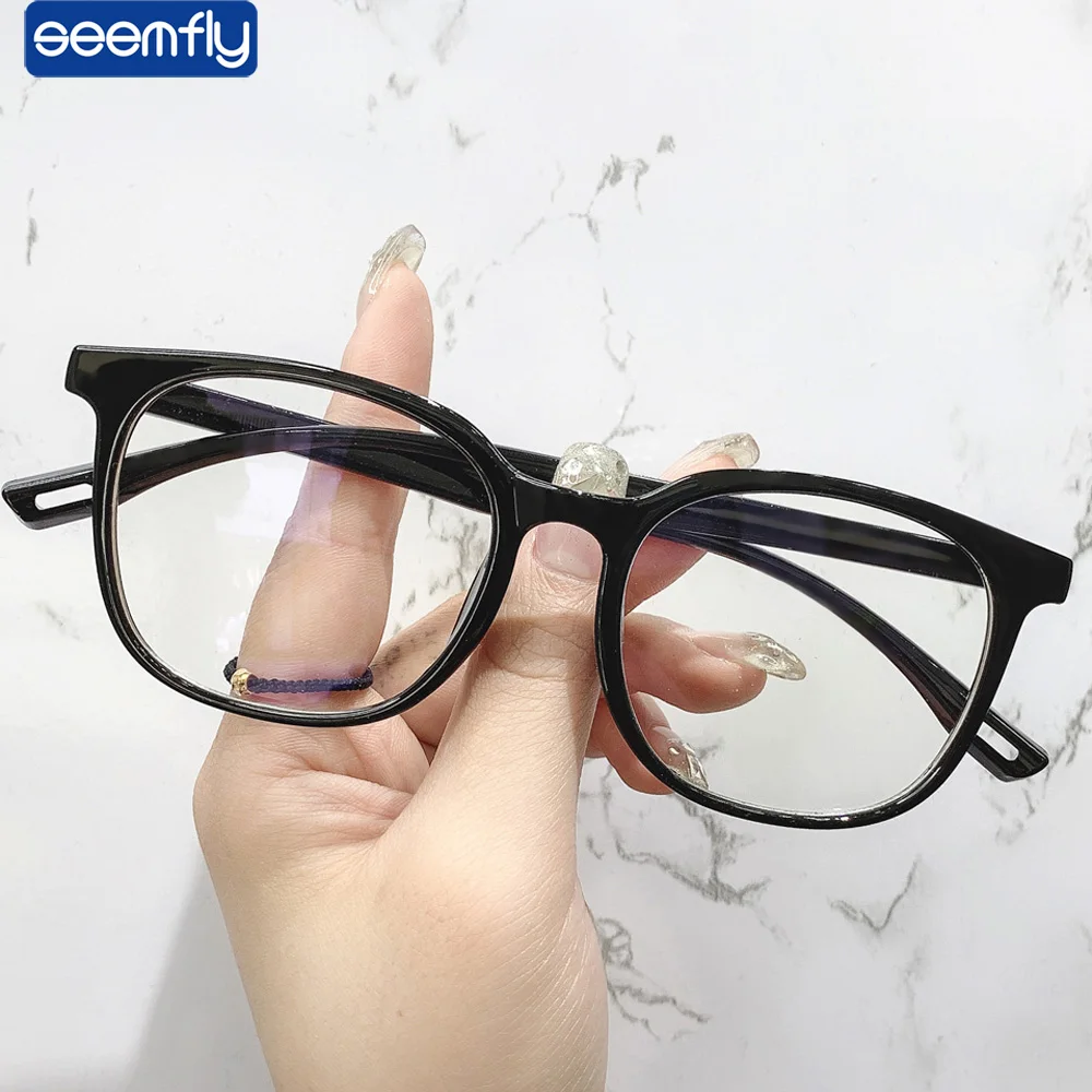 Seemfly Siyah Kare Gözlük Çerçeve Kadın Erkek Anti Mavi Işın Gözlük Çerçeve Optik Bilgisayar Gözlük Şeffaf Lensler Gözlük