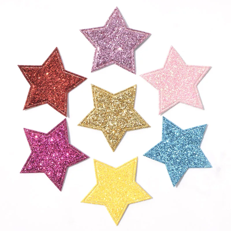 60 Adet Karışık Glitter Deri Yamalar Yıldız Şekli Aplike Zanaat / Giysi / Saç Tokası DIY Scrapbooking Aksesuarları K34