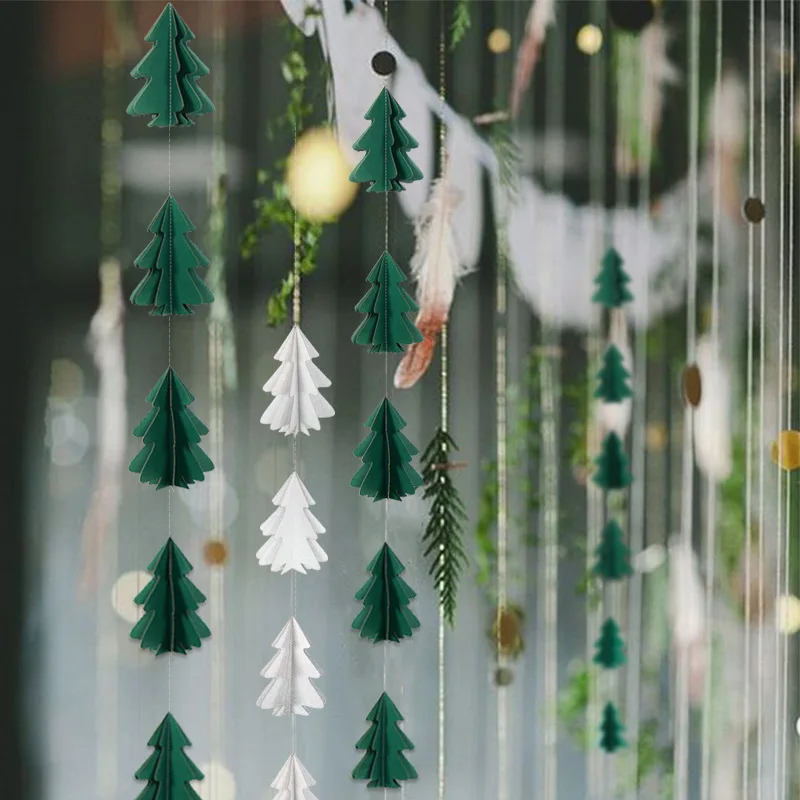 250CM Mini Yılbaşı Ağacı Kağıt Dize Çekme Çiçek asmak için bayrak Yılbaşı Ağacı Duvar Asılı Noel Partisi Dekoru yılbaşı dekoru